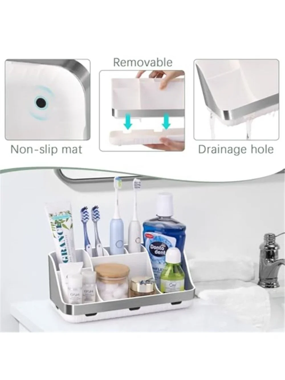 Bathroom Organizer Toothbrush Holder Countertop Storage 2 Tier 7 Slot Tray